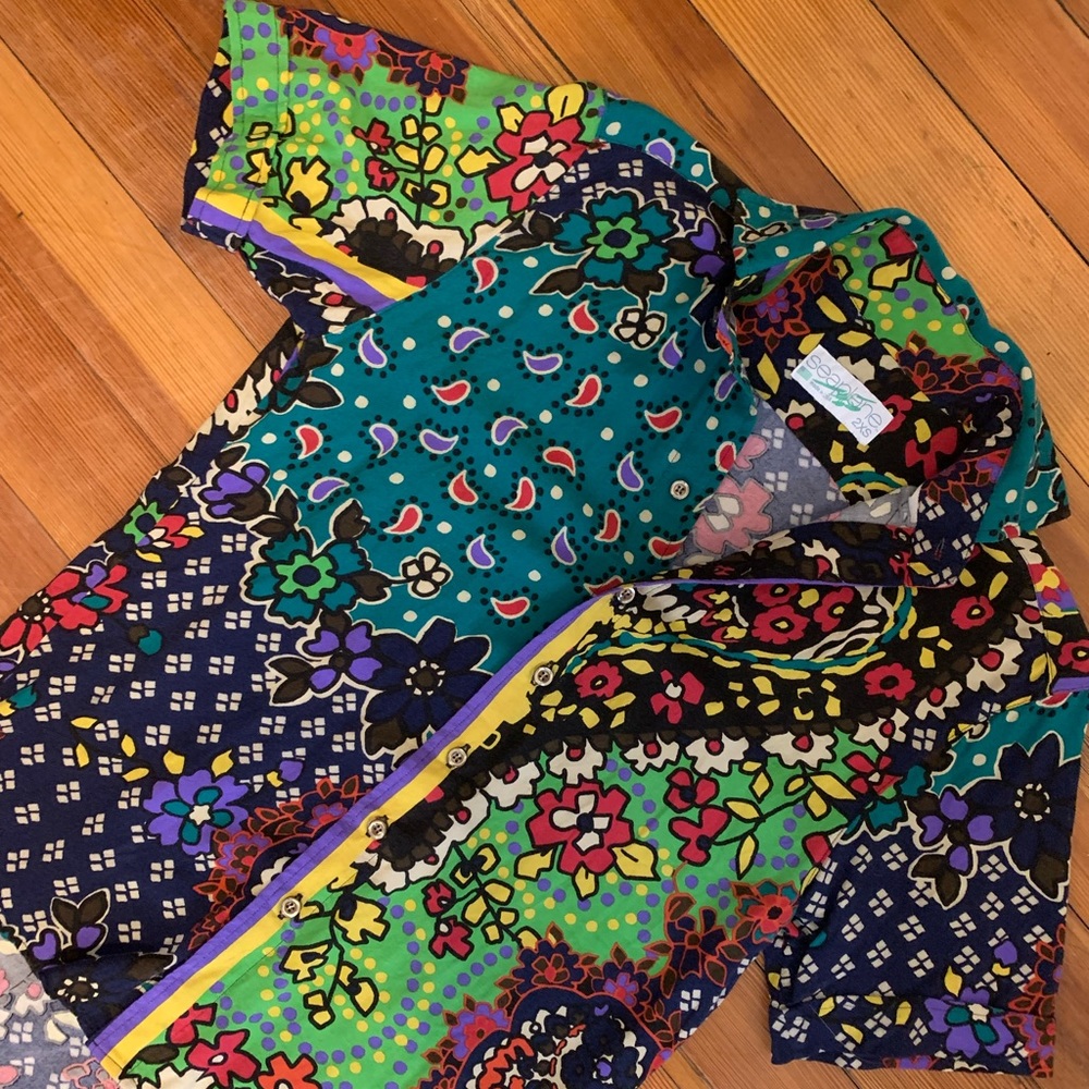 Seaplane colorful floral short sleeve button down shirt